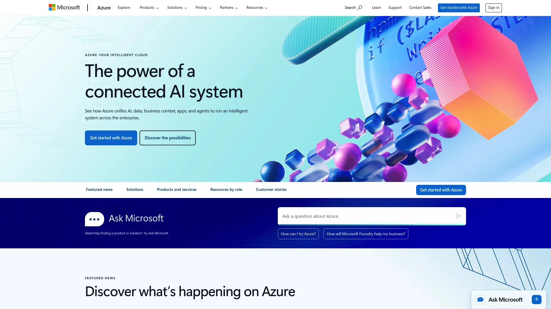 Microsoft Azure homepage