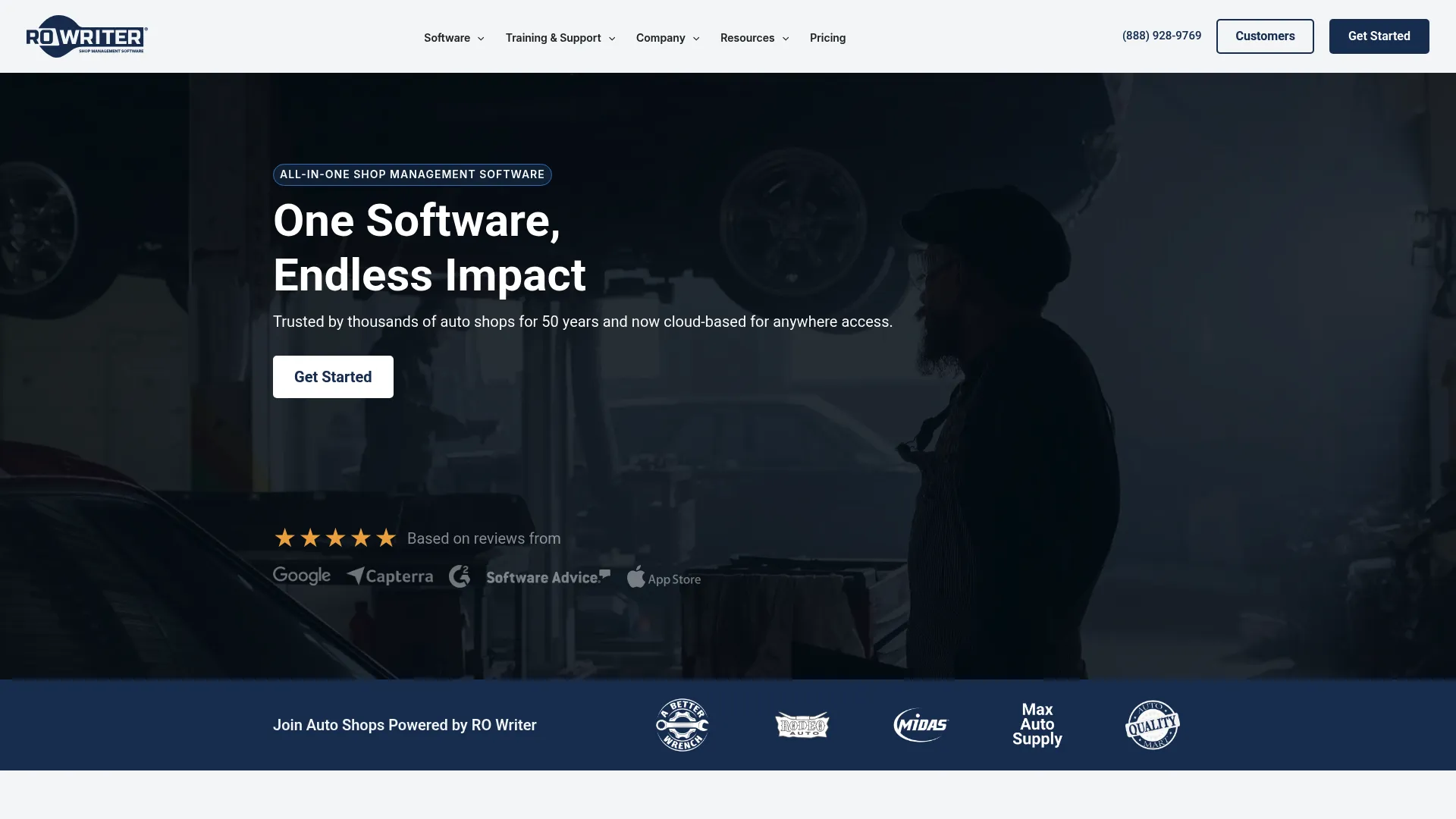 RO Writer auto repair management software homepage