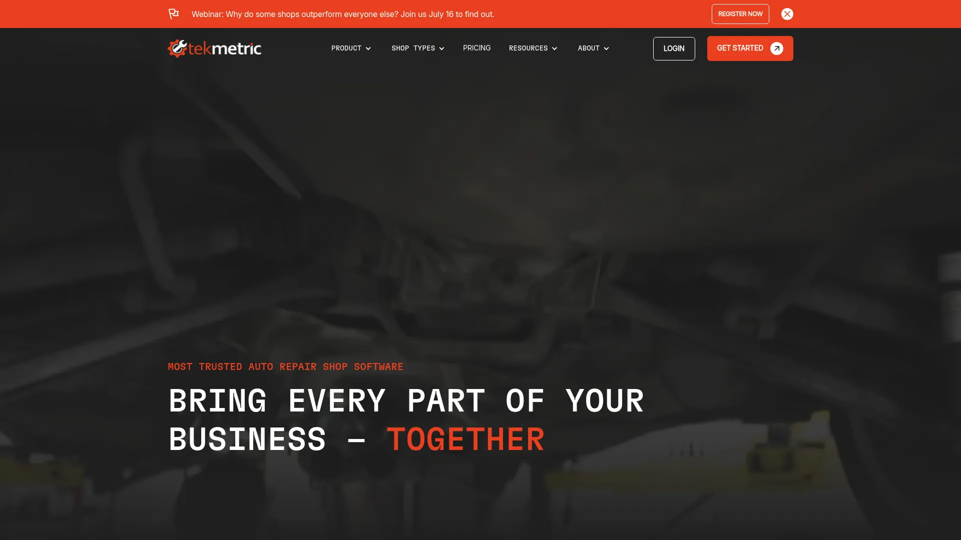 Tekmetric auto shop management software homepage