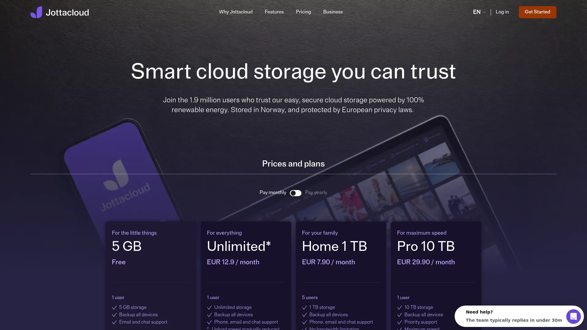 Jottacloud cloud storage and backup homepage
