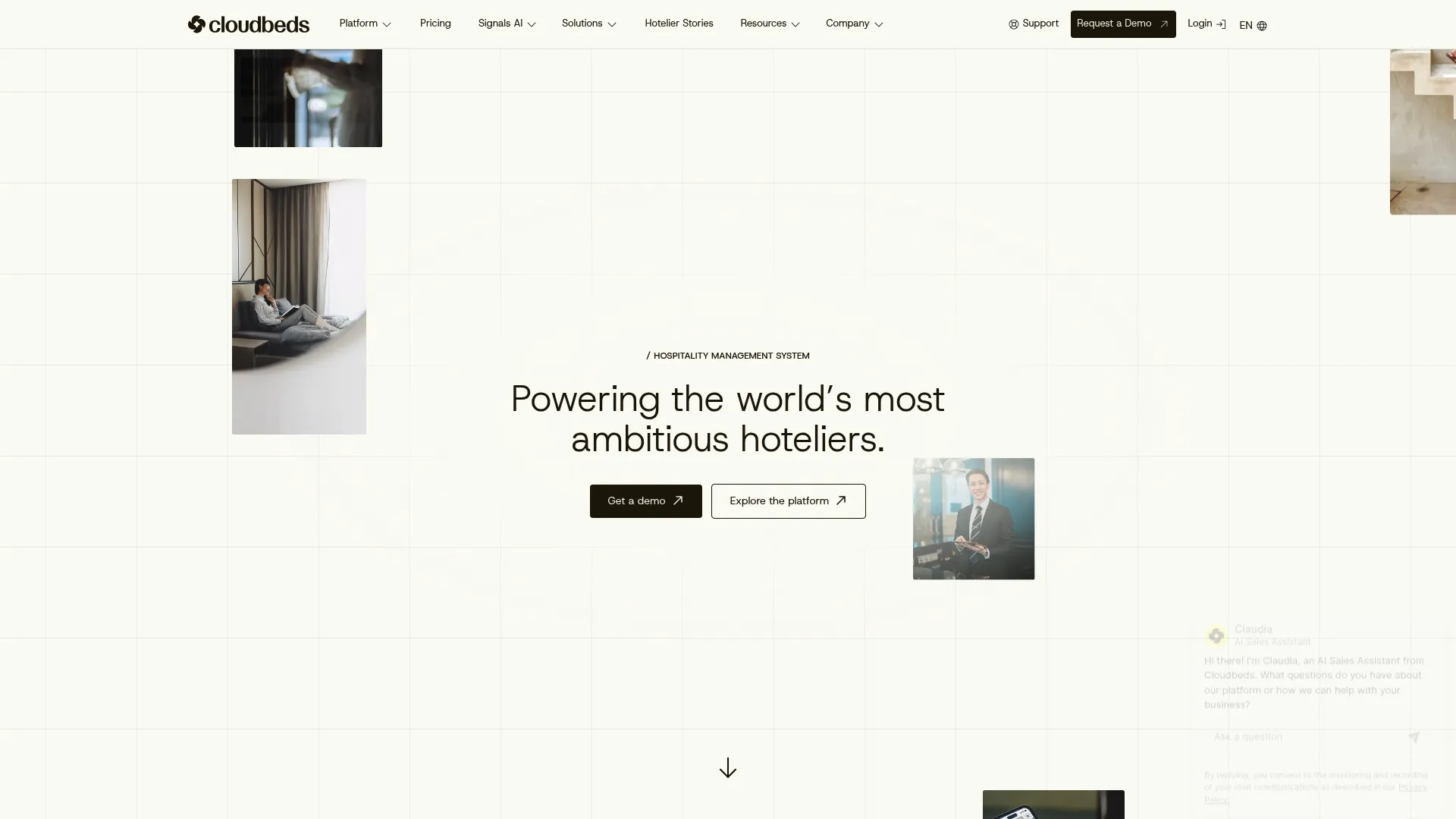 Cloudbeds hospitality management platform homepage
