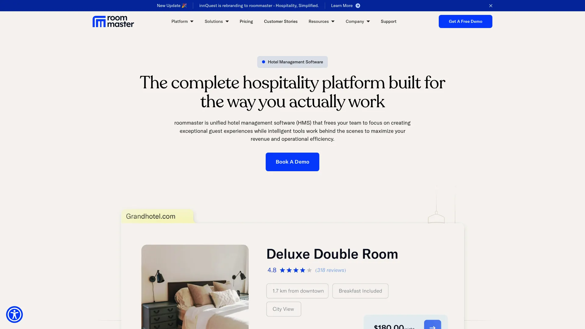 roommaster hotel management software homepage
