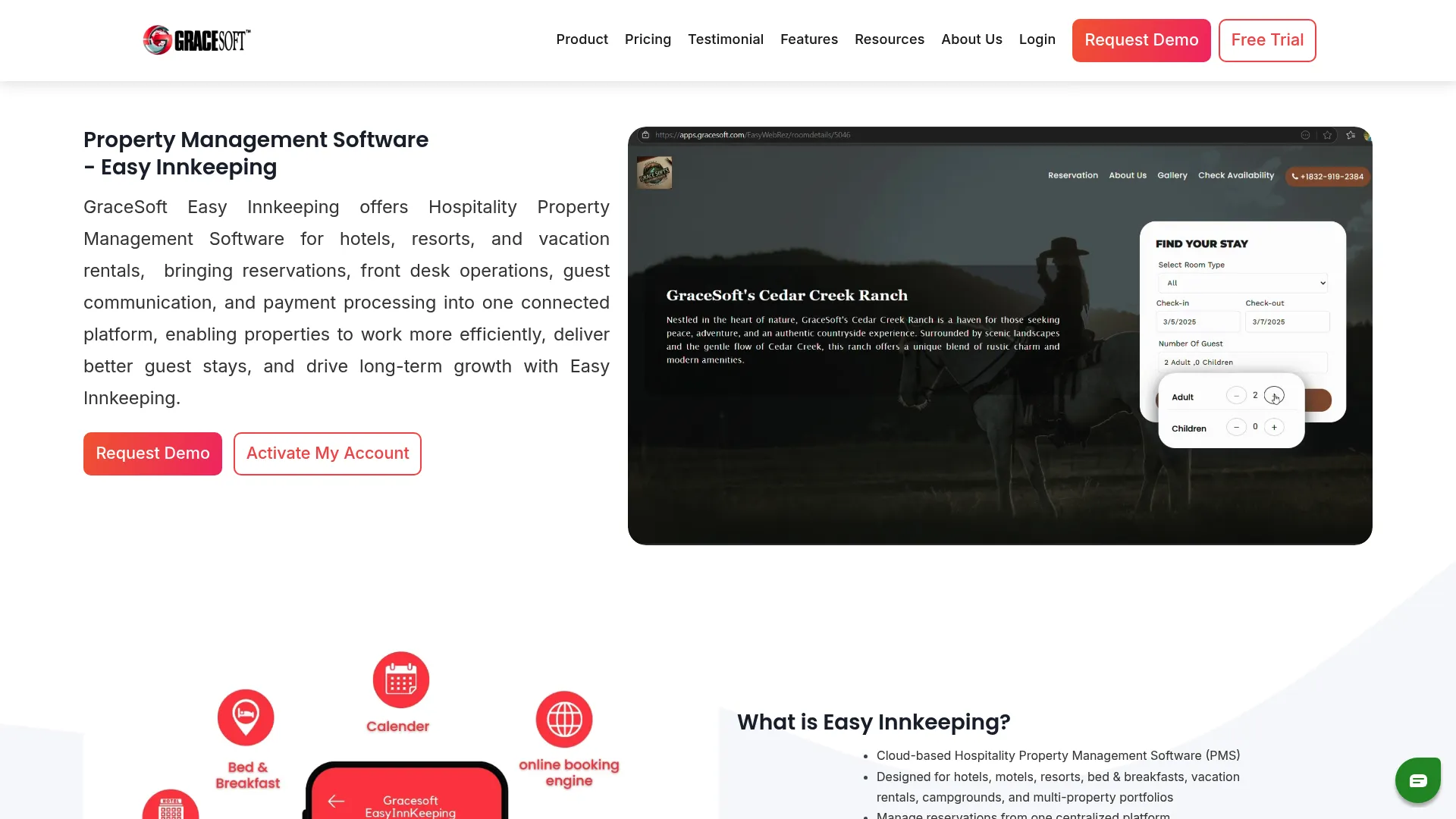 GraceSoft hospitality management software homepage