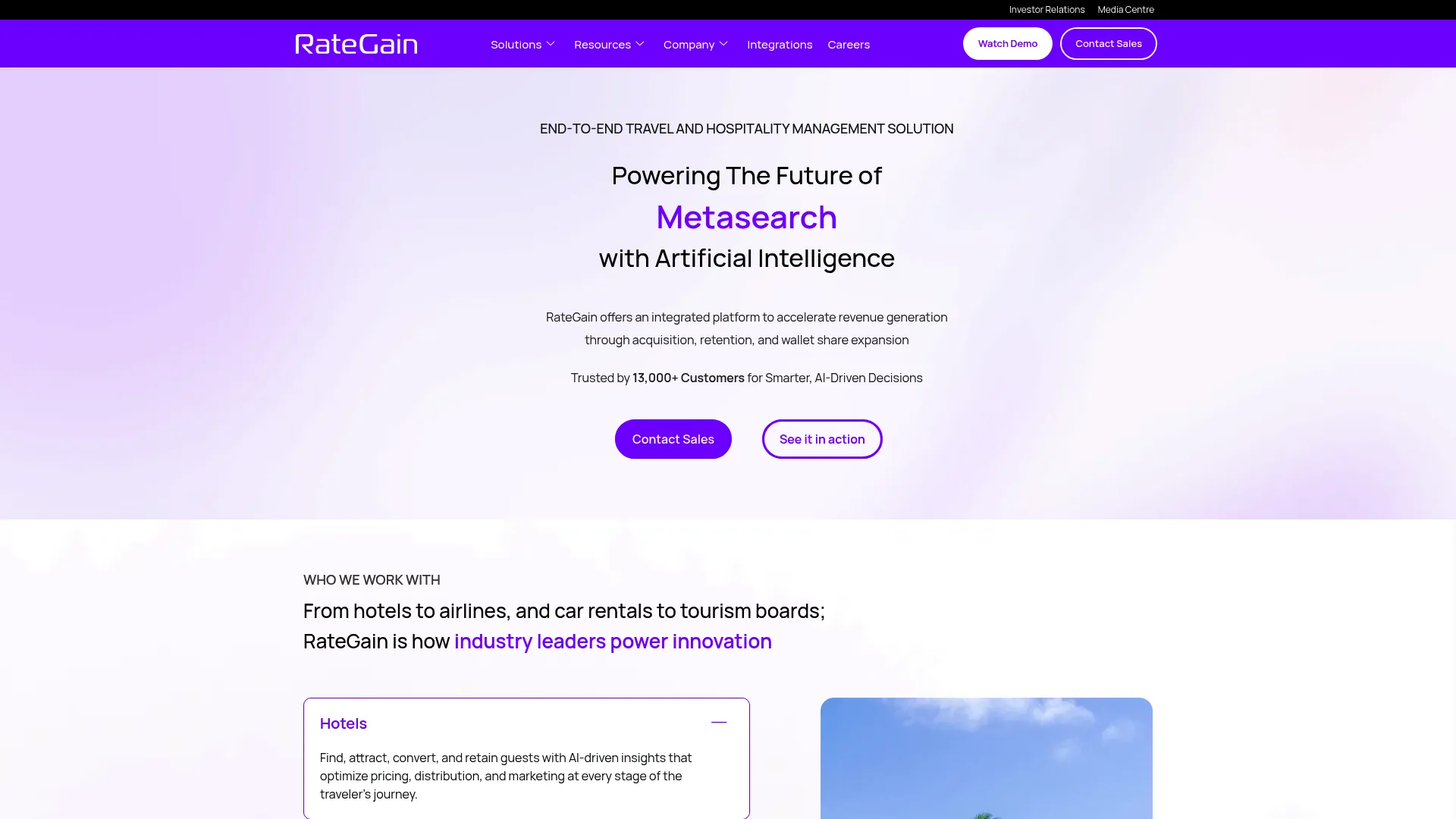 RateGain travel and hospitality technology homepage