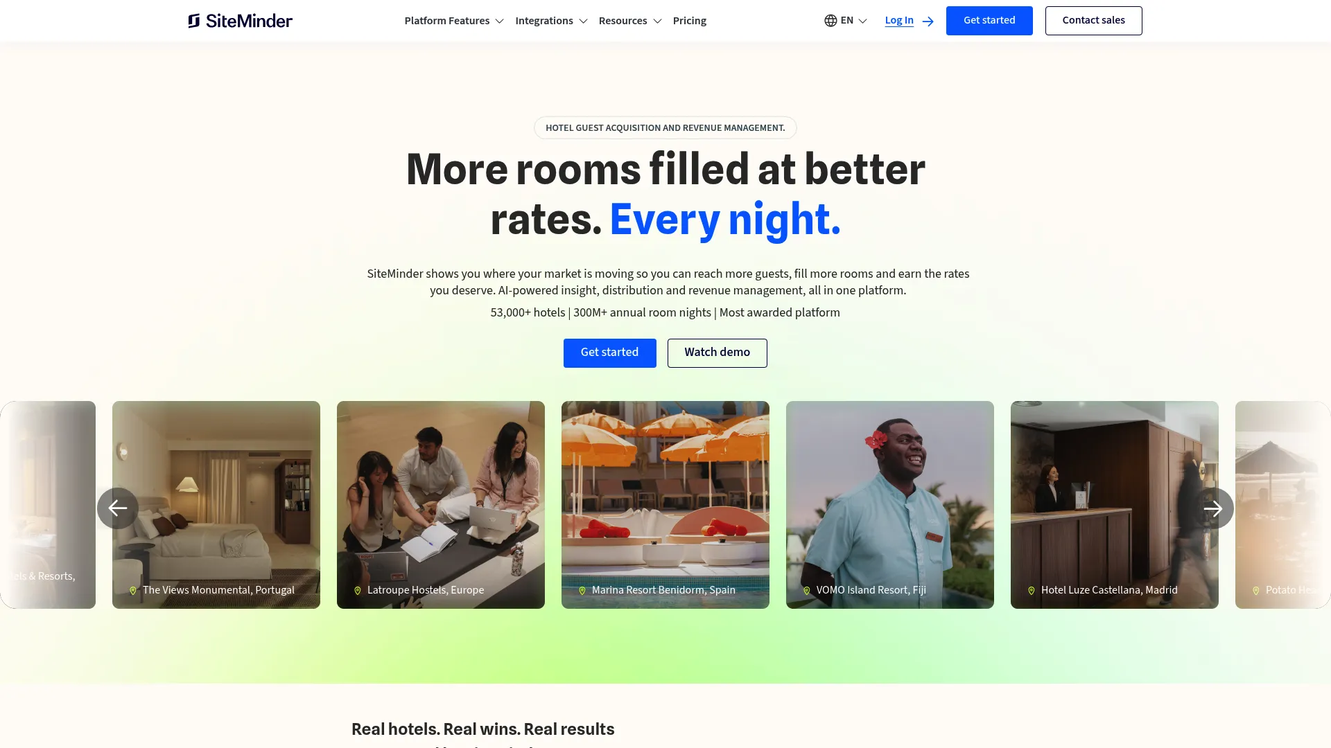 SiteMinder hospitality commerce platform homepage
