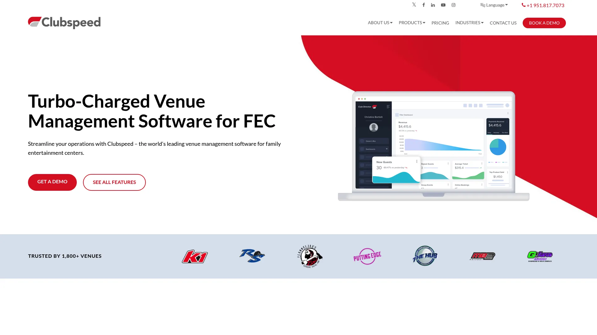 Clubspeed venue management software homepage