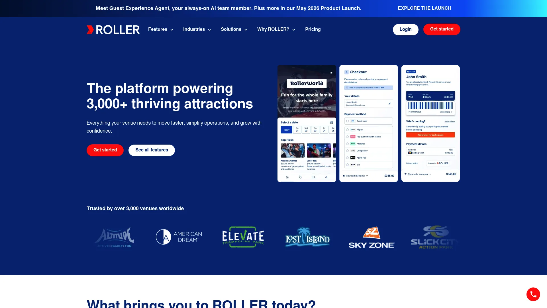 ROLLER Software venue management platform homepage