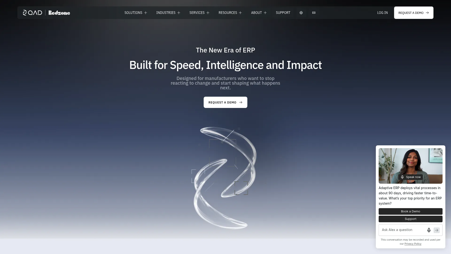 QAD Adaptive ERP page showing its cloud manufacturing platform