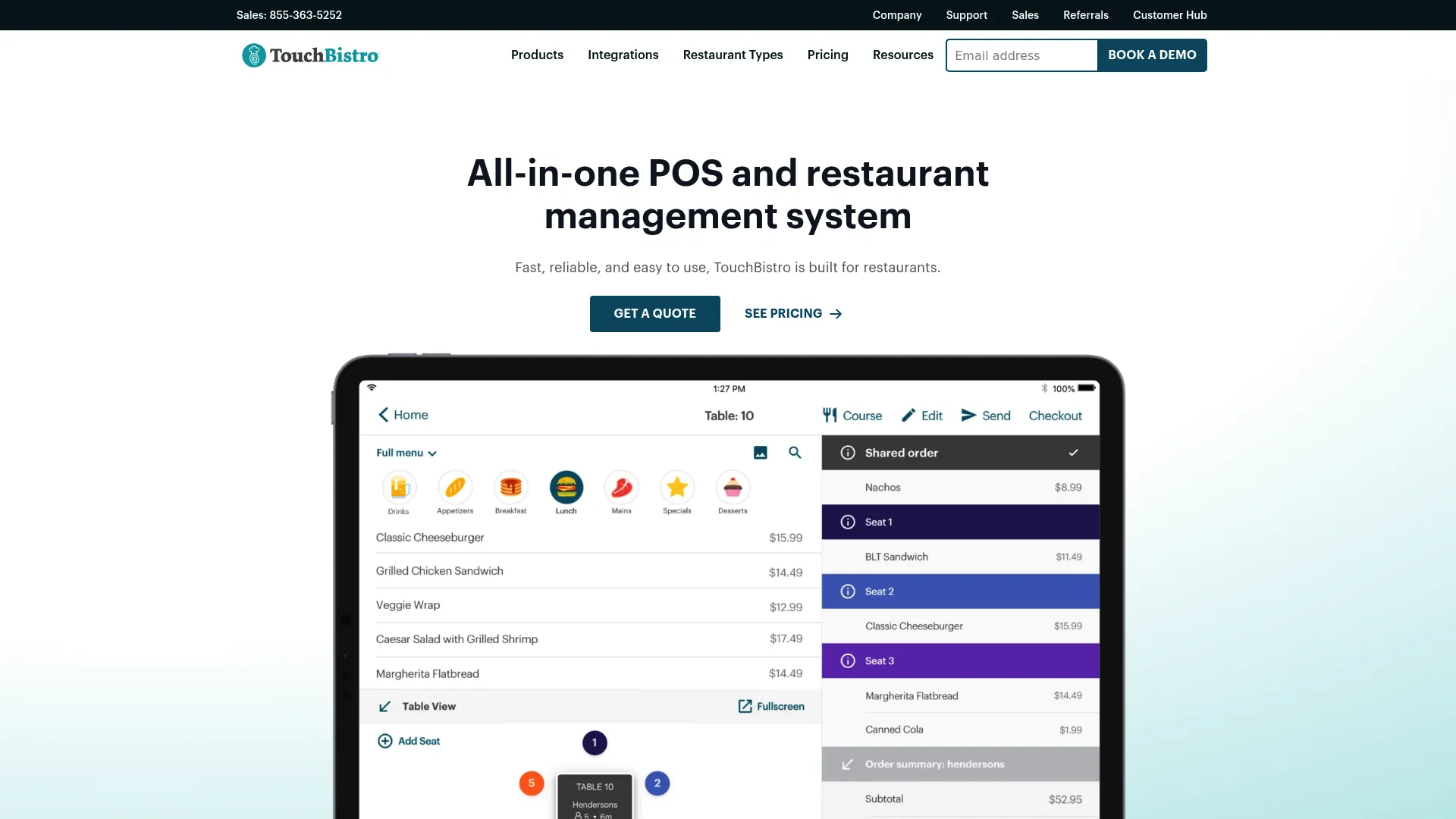 TouchBistro iPad-based restaurant POS homepage