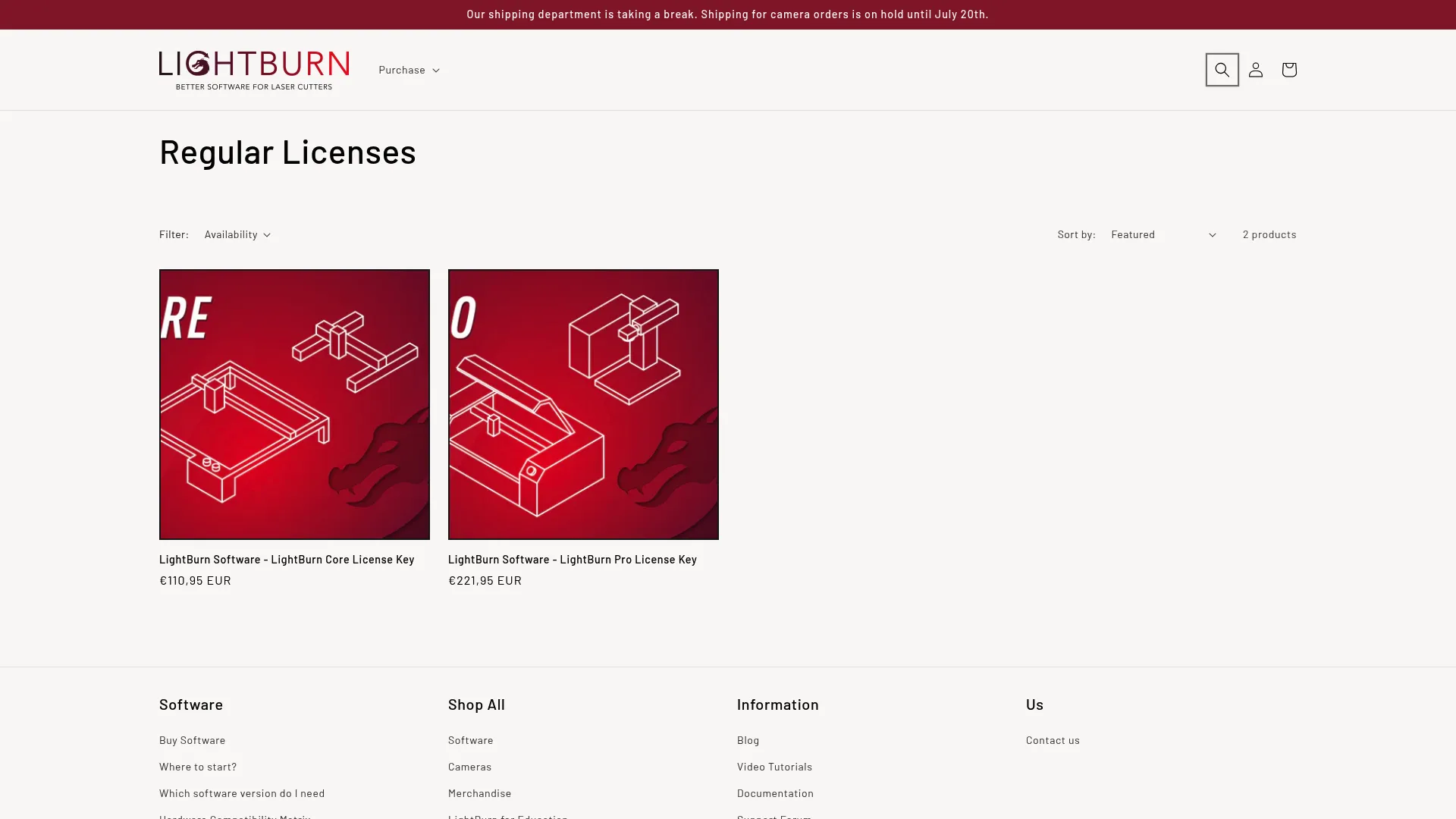 LightBurn laser software licensing and product page