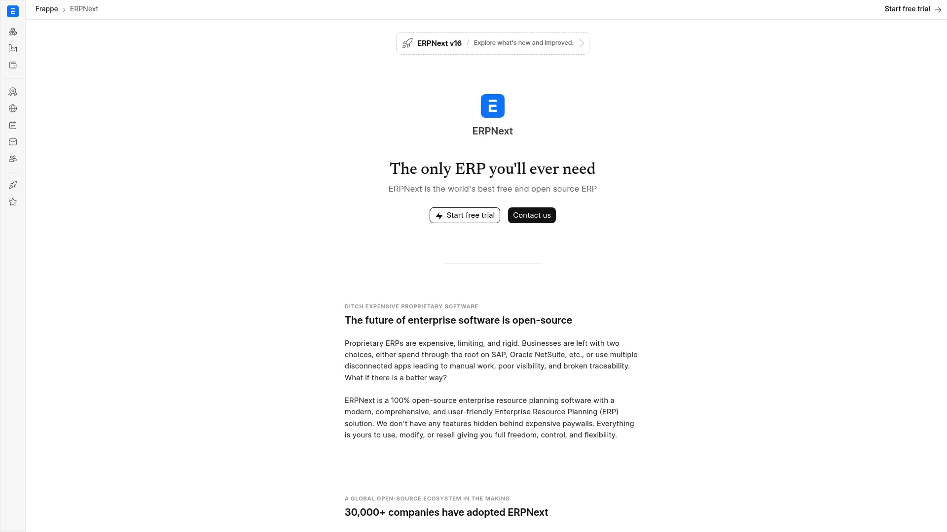 ERPNext homepage