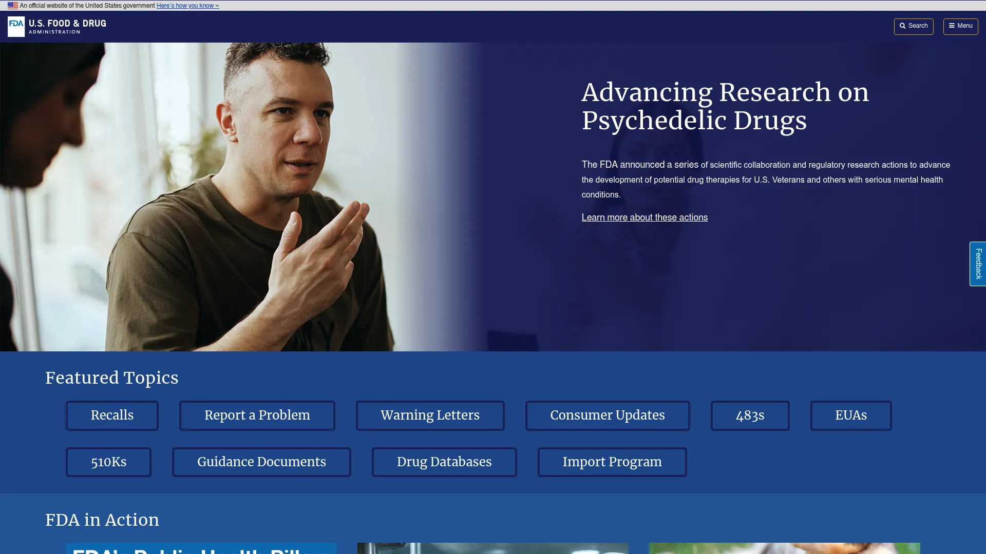FDA website homepage