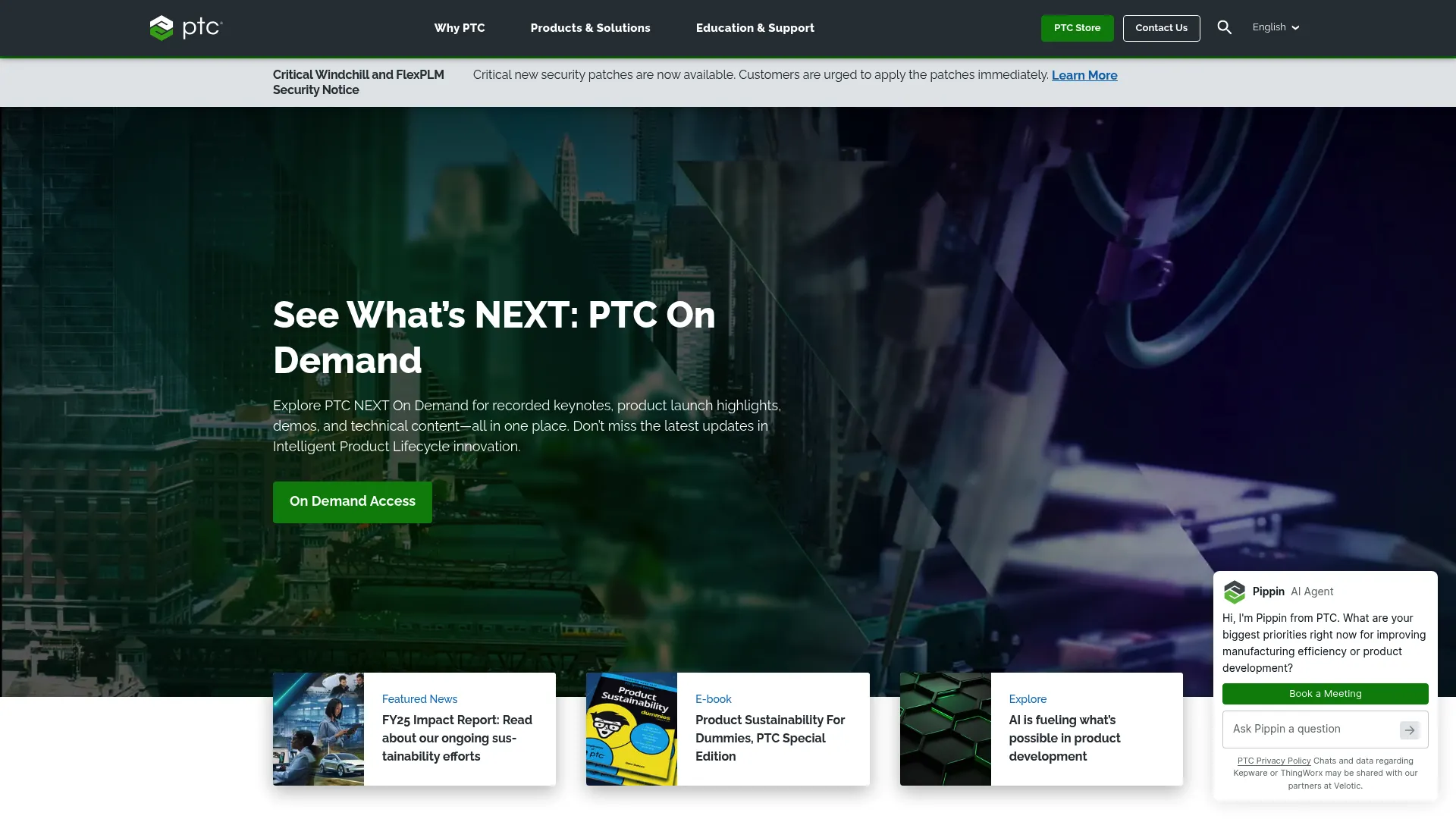 PTC website homepage