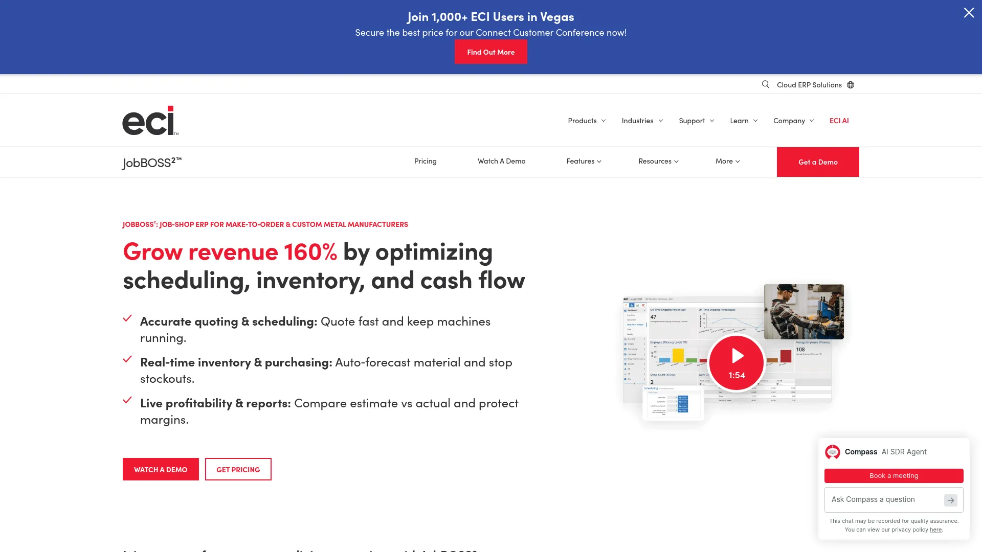 JobBOSS² job shop ERP homepage