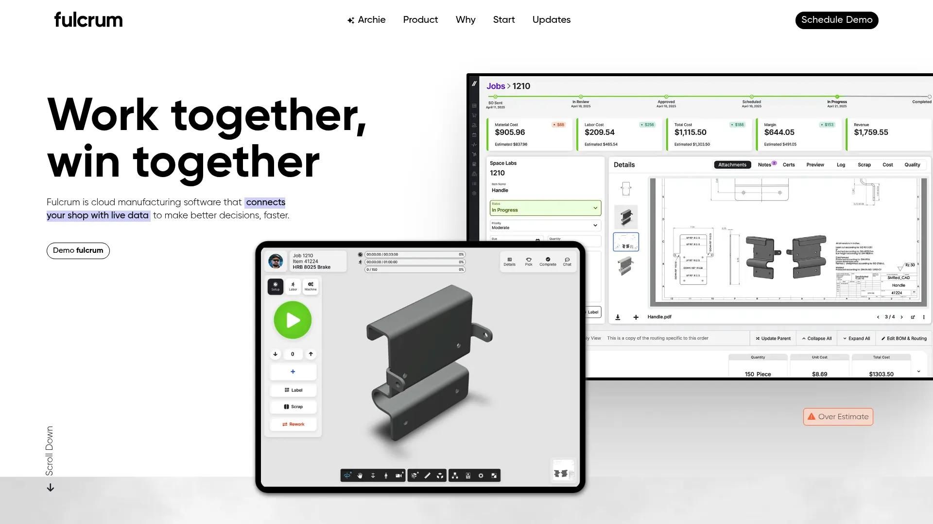 Fulcrum cloud manufacturing software homepage