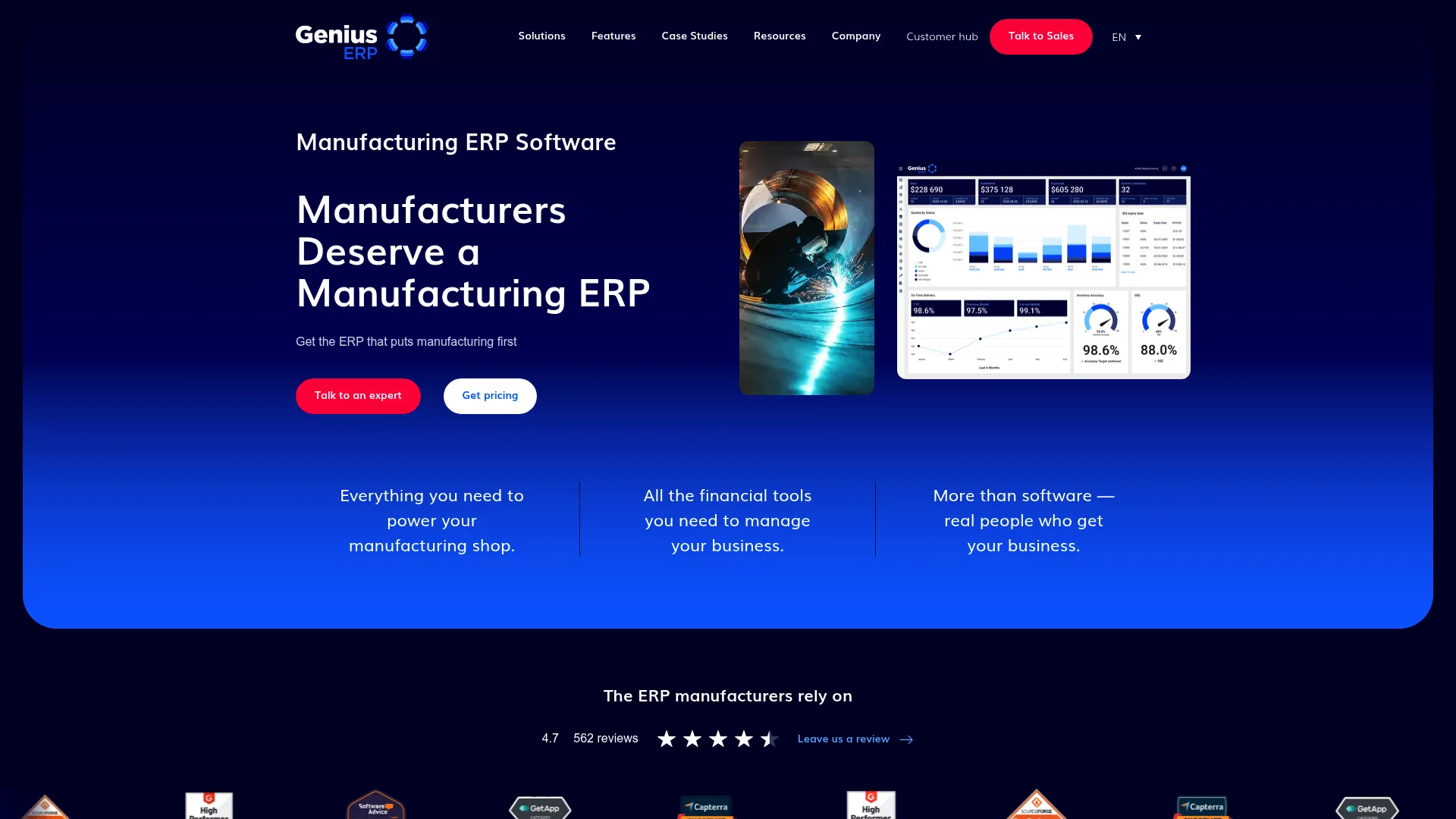 Genius ERP manufacturing software homepage