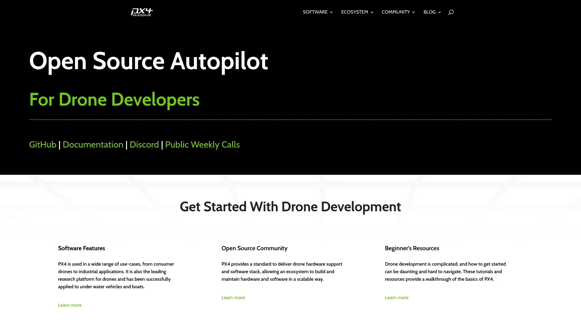 PX4 open-source autopilot flight control software homepage