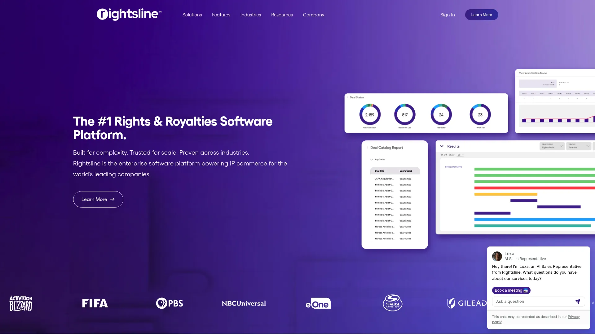 Rightsline rights and royalties management platform homepage