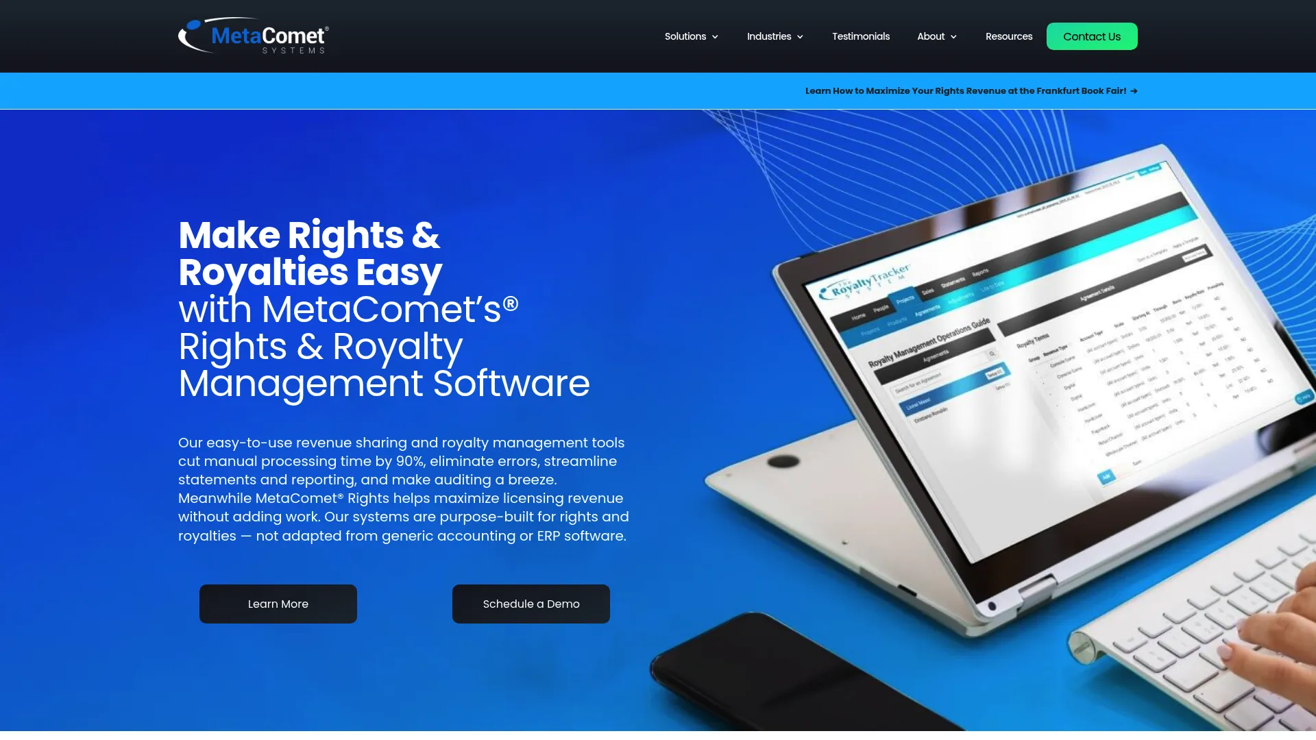 MetaComet royalty management software homepage