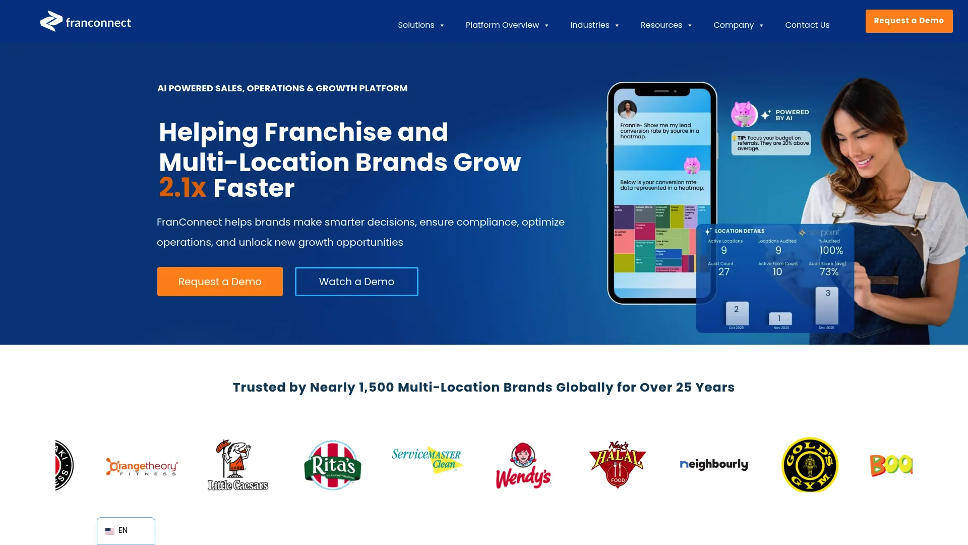 FranConnect franchise management platform homepage