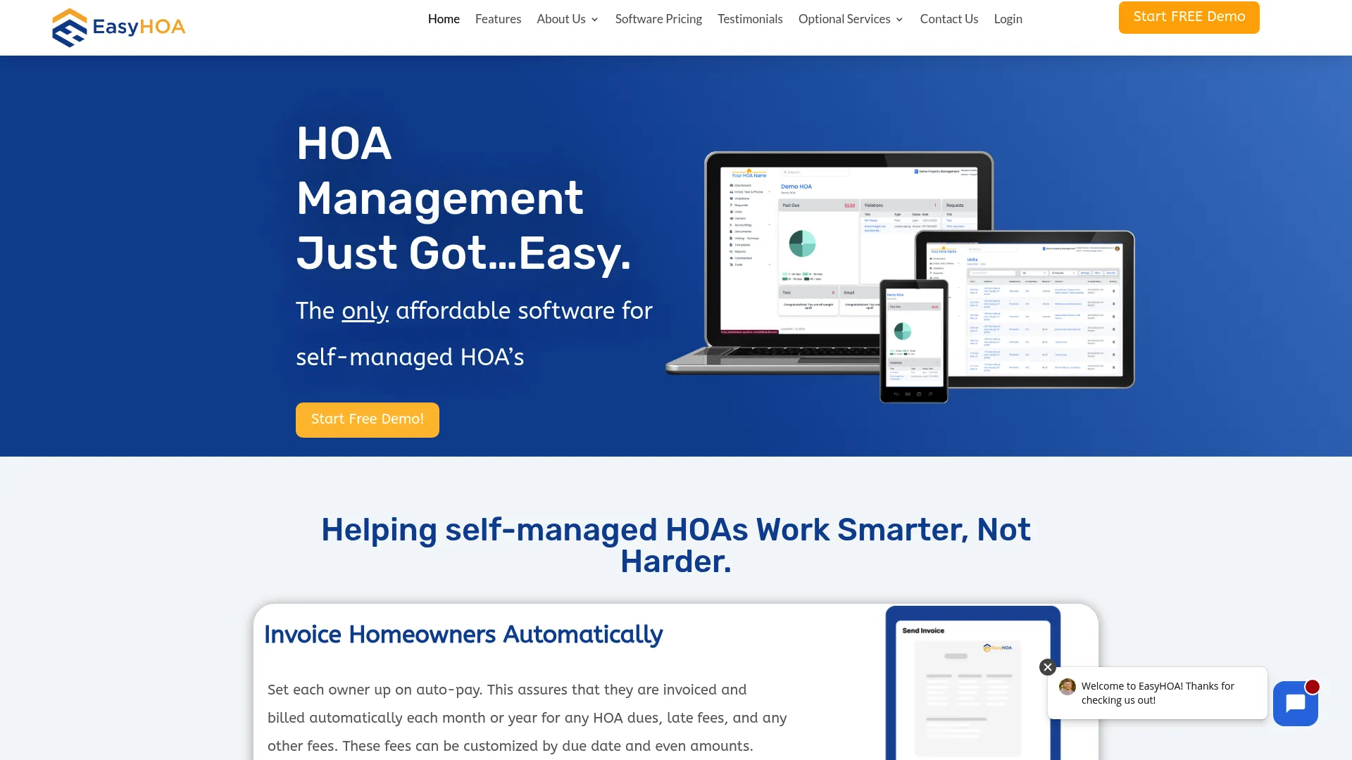 Easy HOA homeowners association software homepage