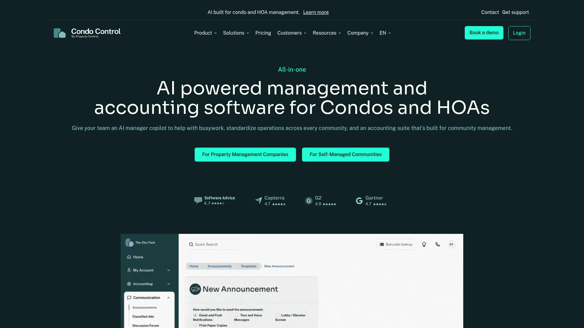 Condo Control community management software homepage