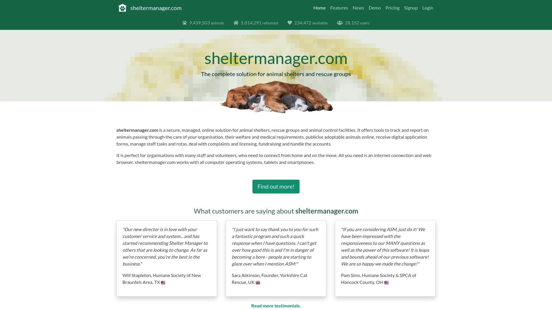 Shelter Manager web-based shelter software homepage