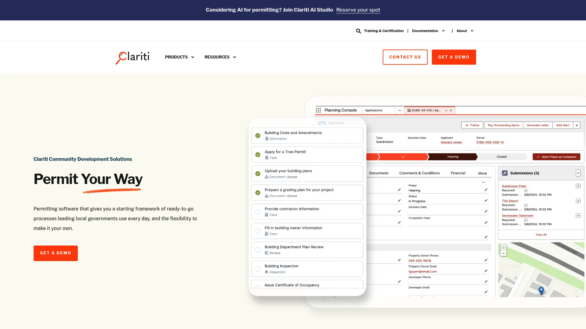 Clariti permitting software page