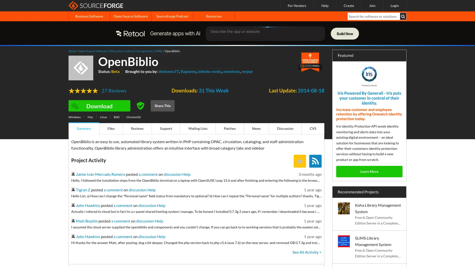 openBiblio open source library management system interface