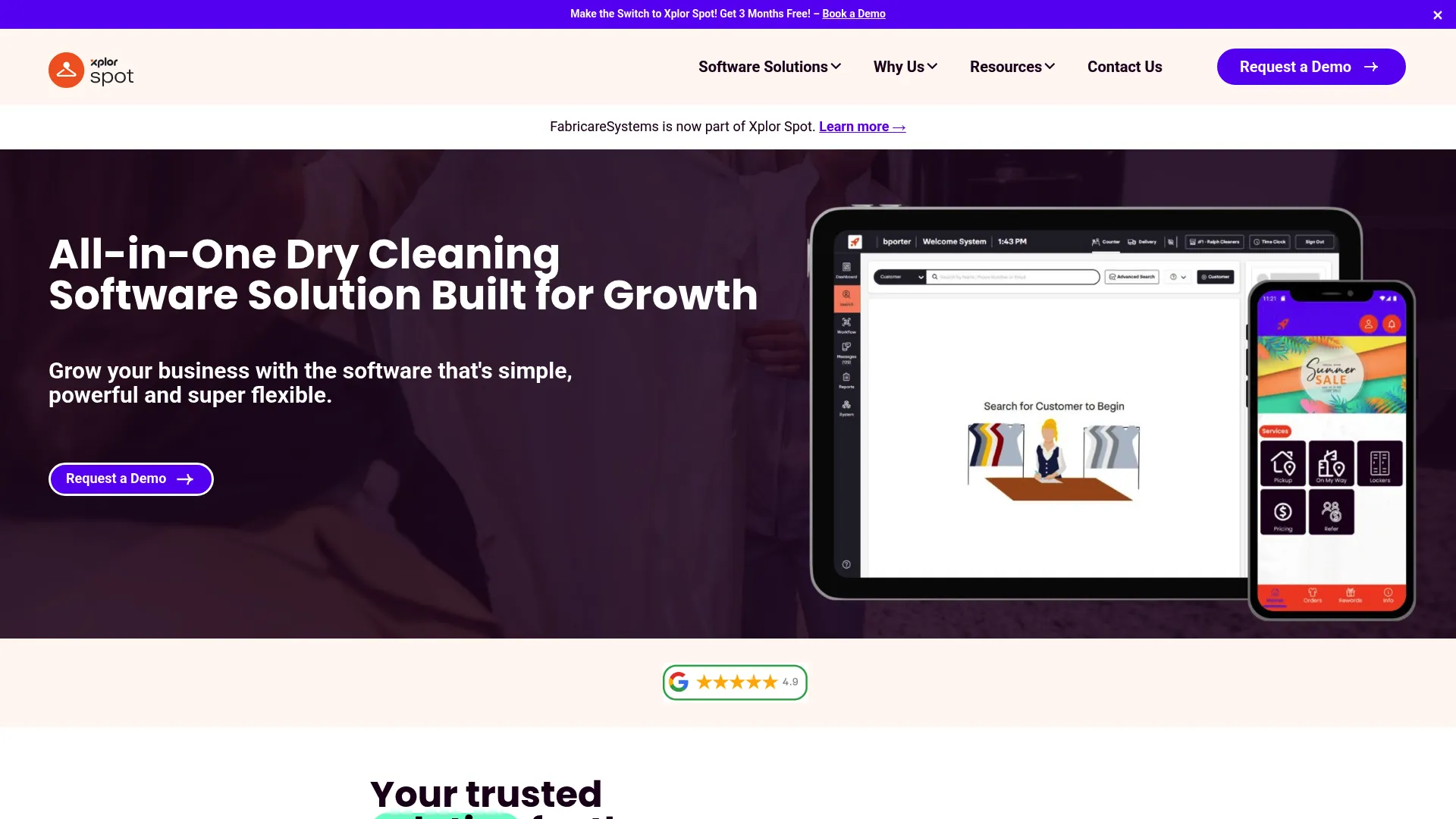 Xplor Spot dry cleaning and laundry software homepage