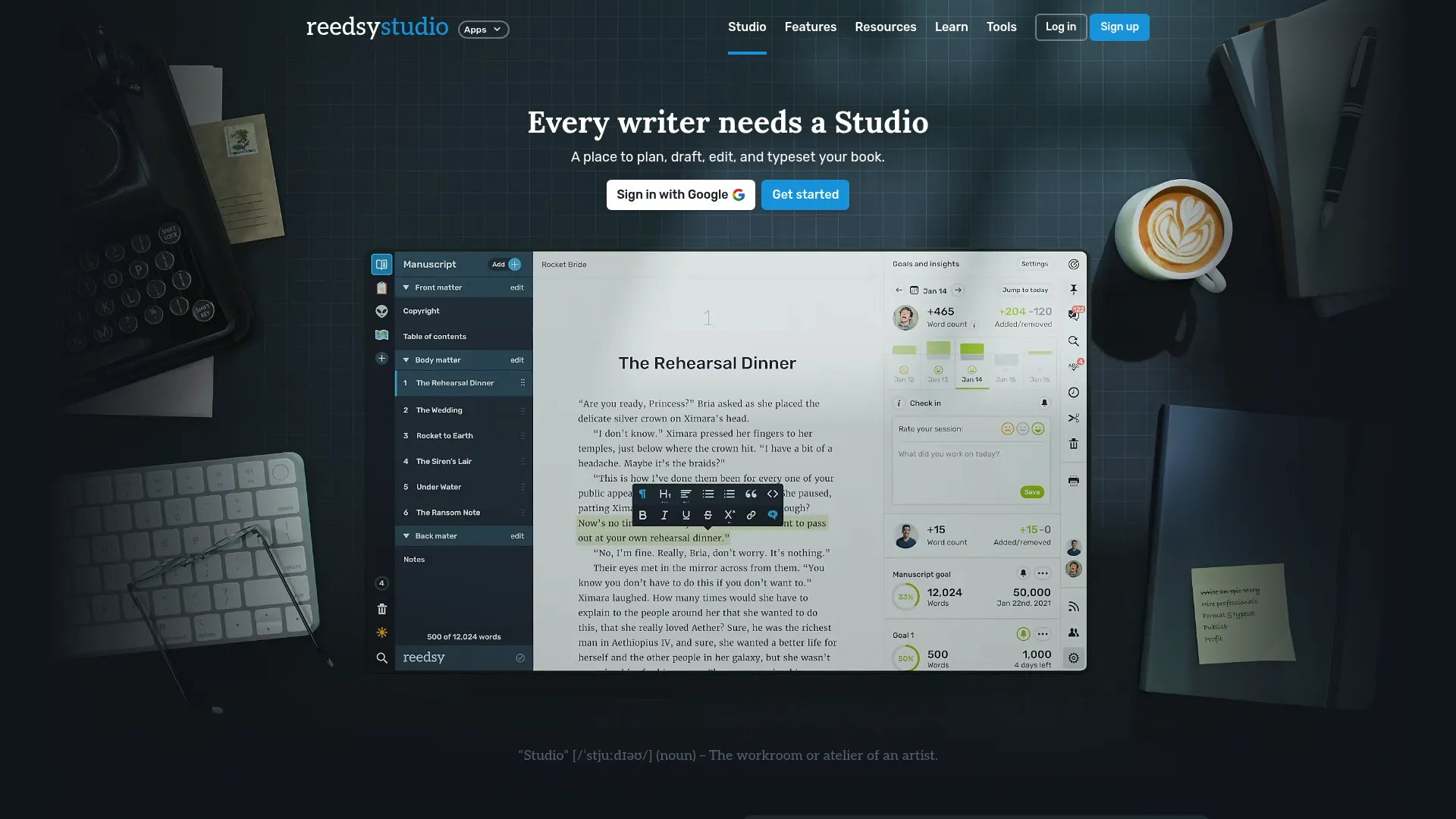 Reedsy Studio browser-based book writing and formatting app