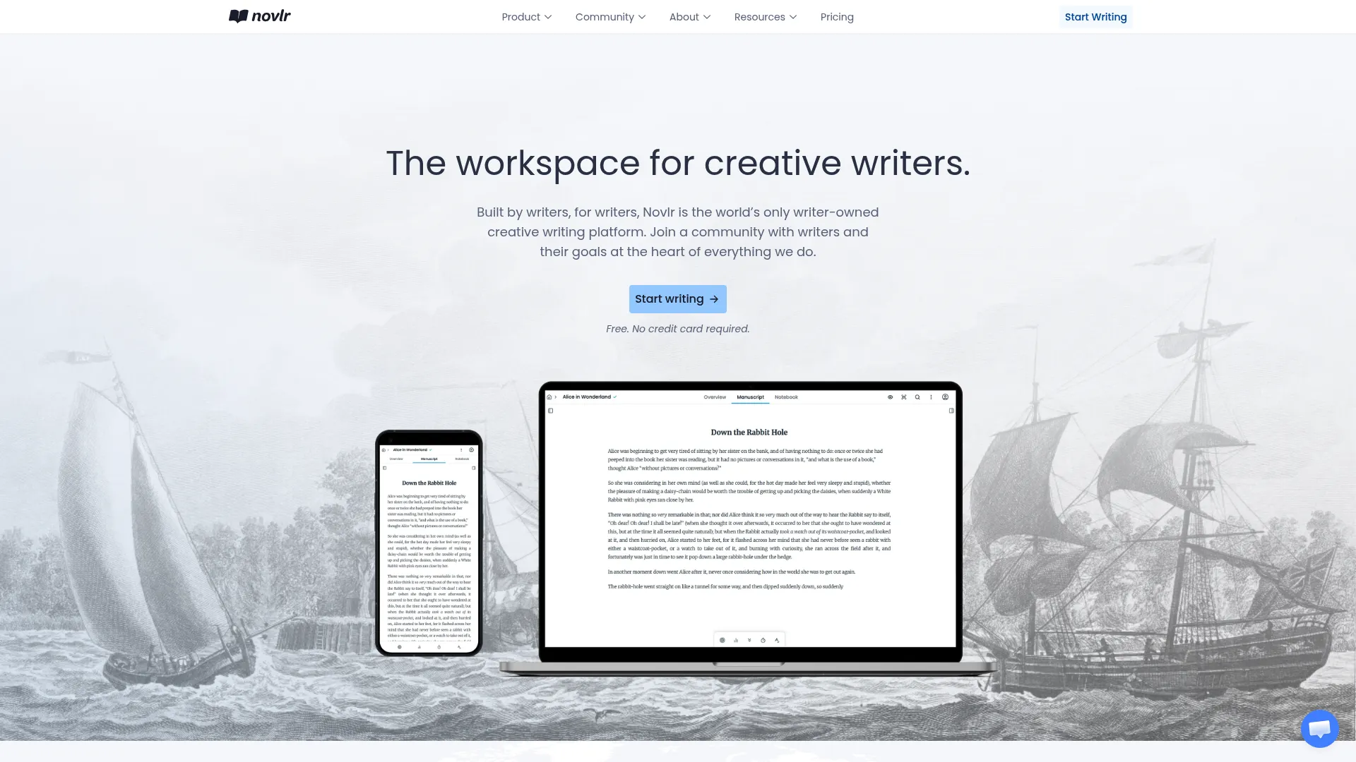 Novlr browser-based creative writing workspace