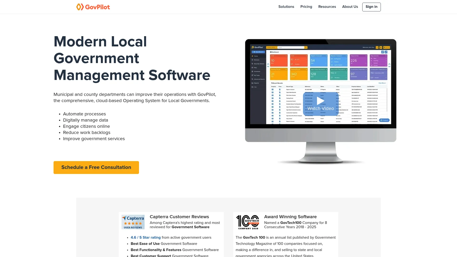 GovPilot cloud-based government management software homepage