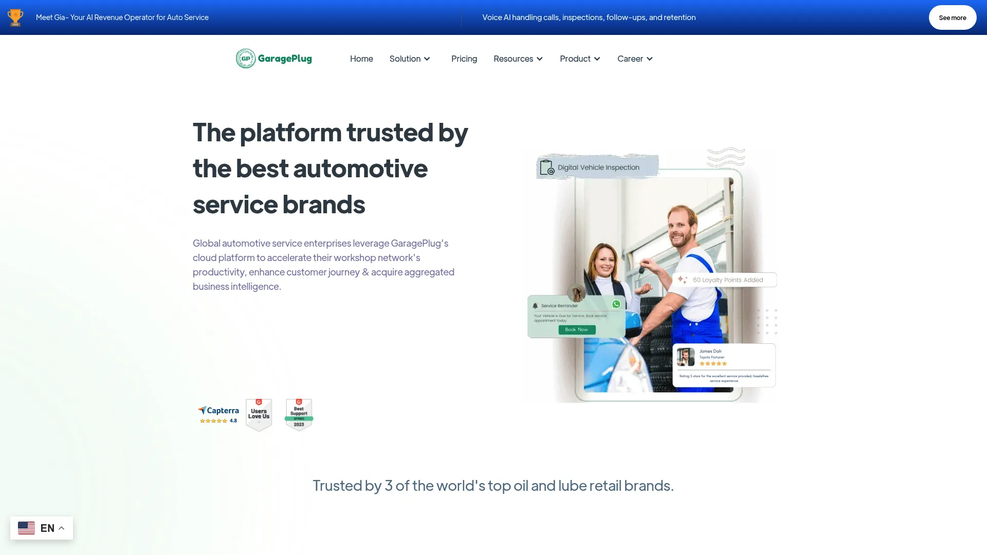 GaragePlug garage management software interface