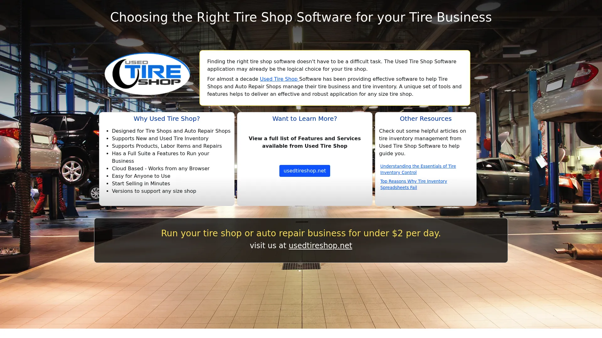 Used Tire Shop software interface showing tire inventory management