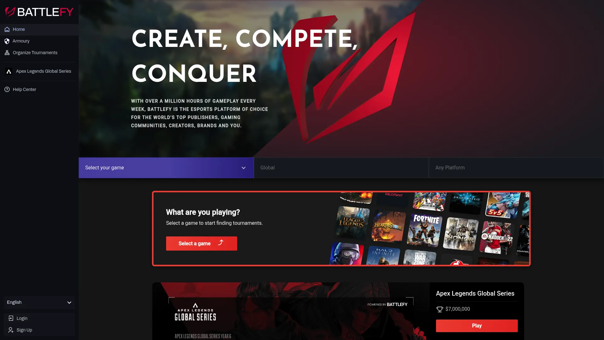 Battlefy esports tournament platform homepage