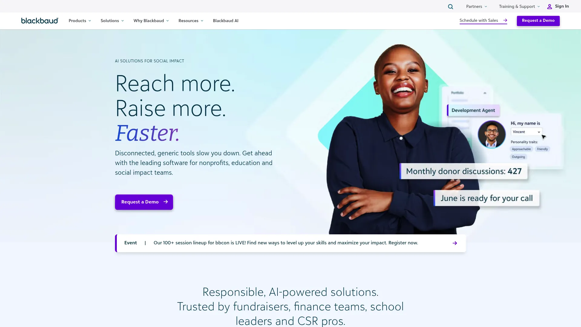 Blackbaud nonprofit software homepage