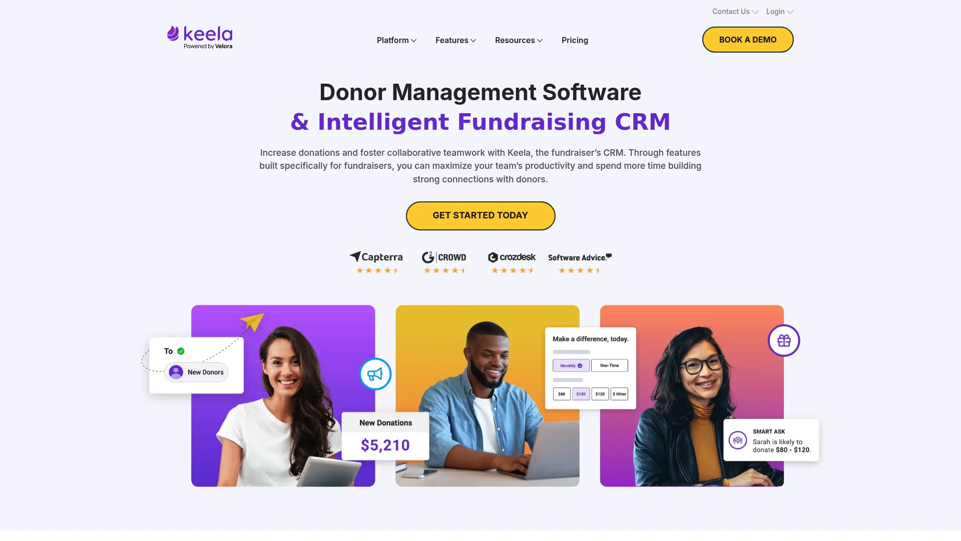 Keela nonprofit donor CRM homepage