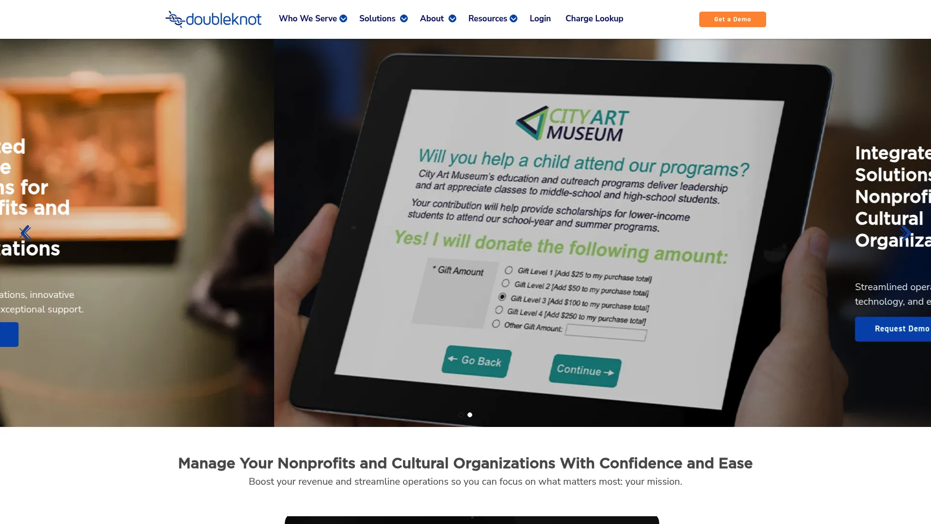 Doubleknot software for cultural attractions homepage