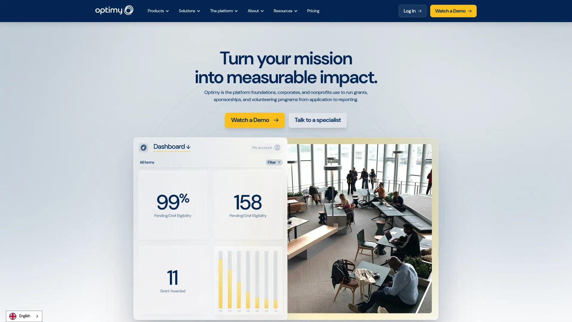 Optimy social impact and sponsorship management homepage