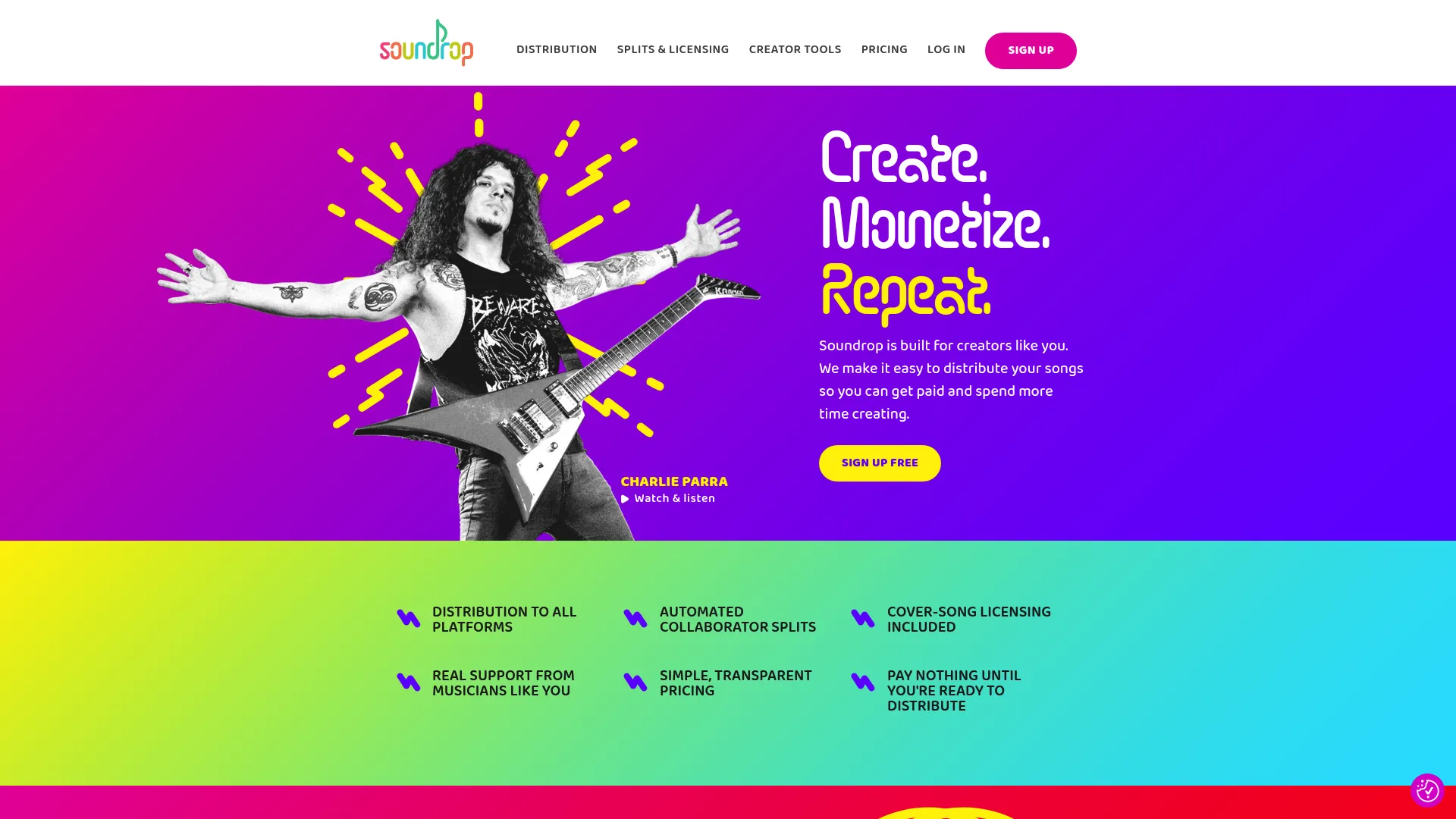 Soundrop music distribution homepage