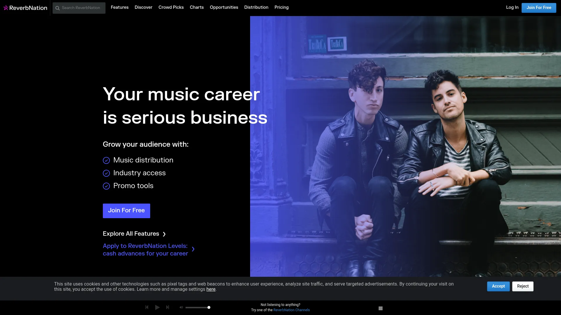ReverbNation music distribution homepage