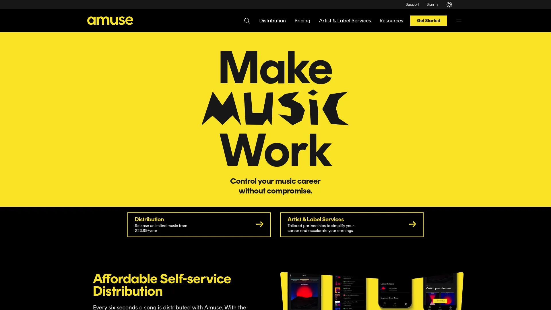 Amuse music distribution homepage