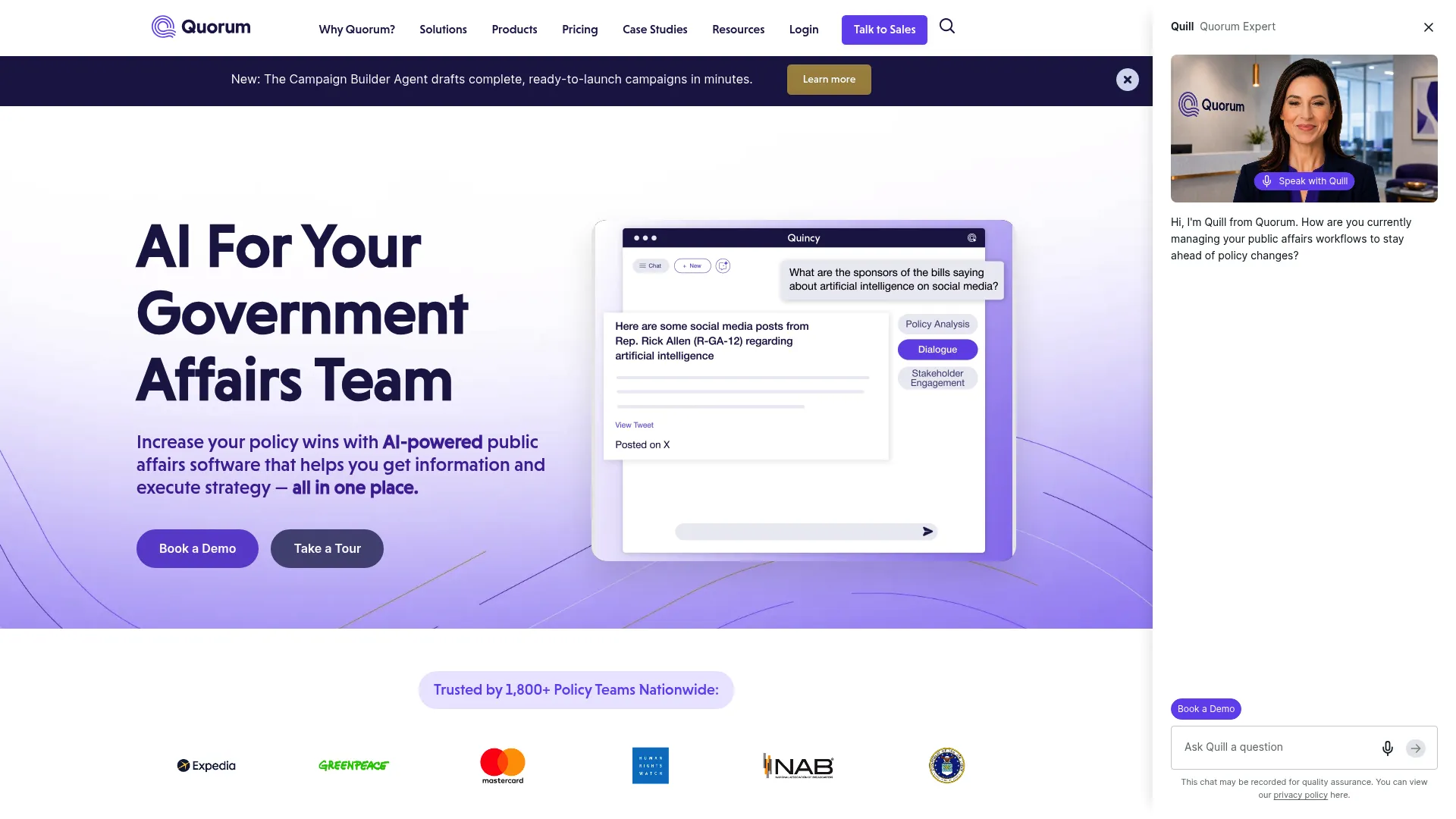 Quorum public affairs platform homepage