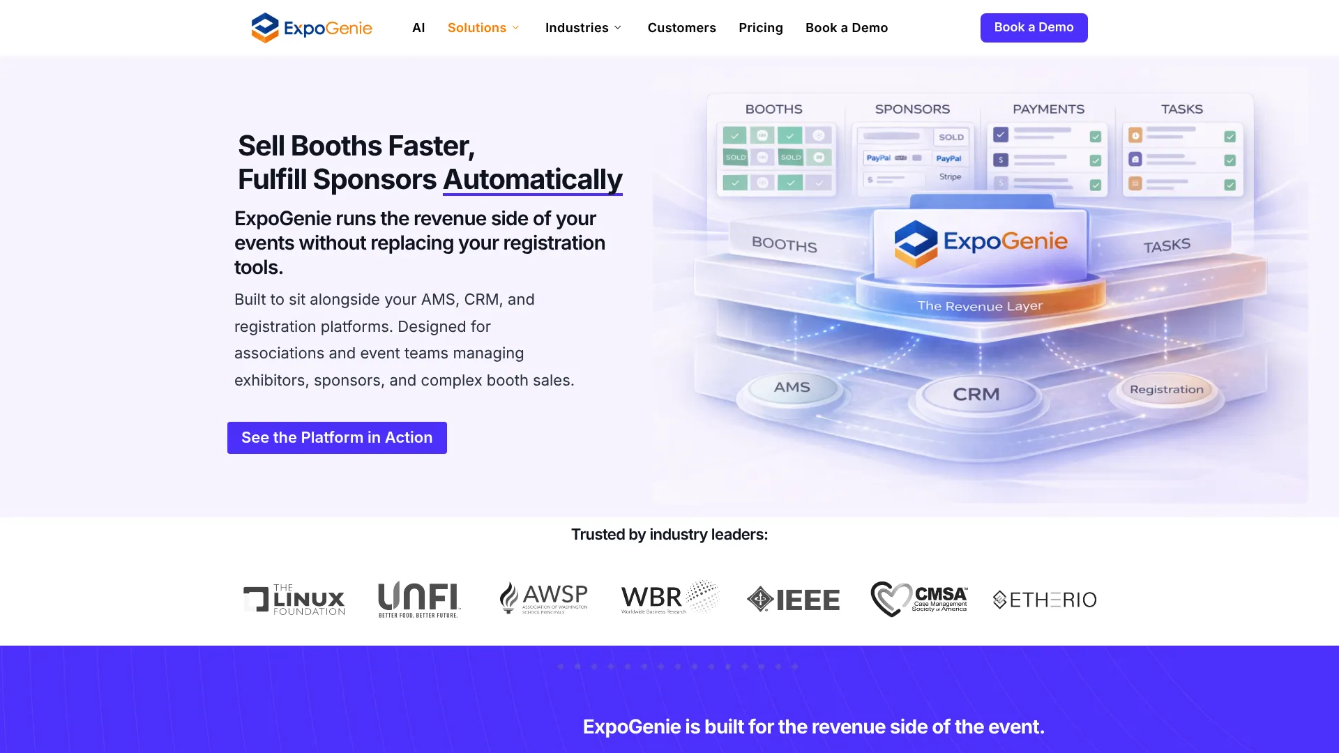 ExpoGenie exhibitor and sponsor management software homepage