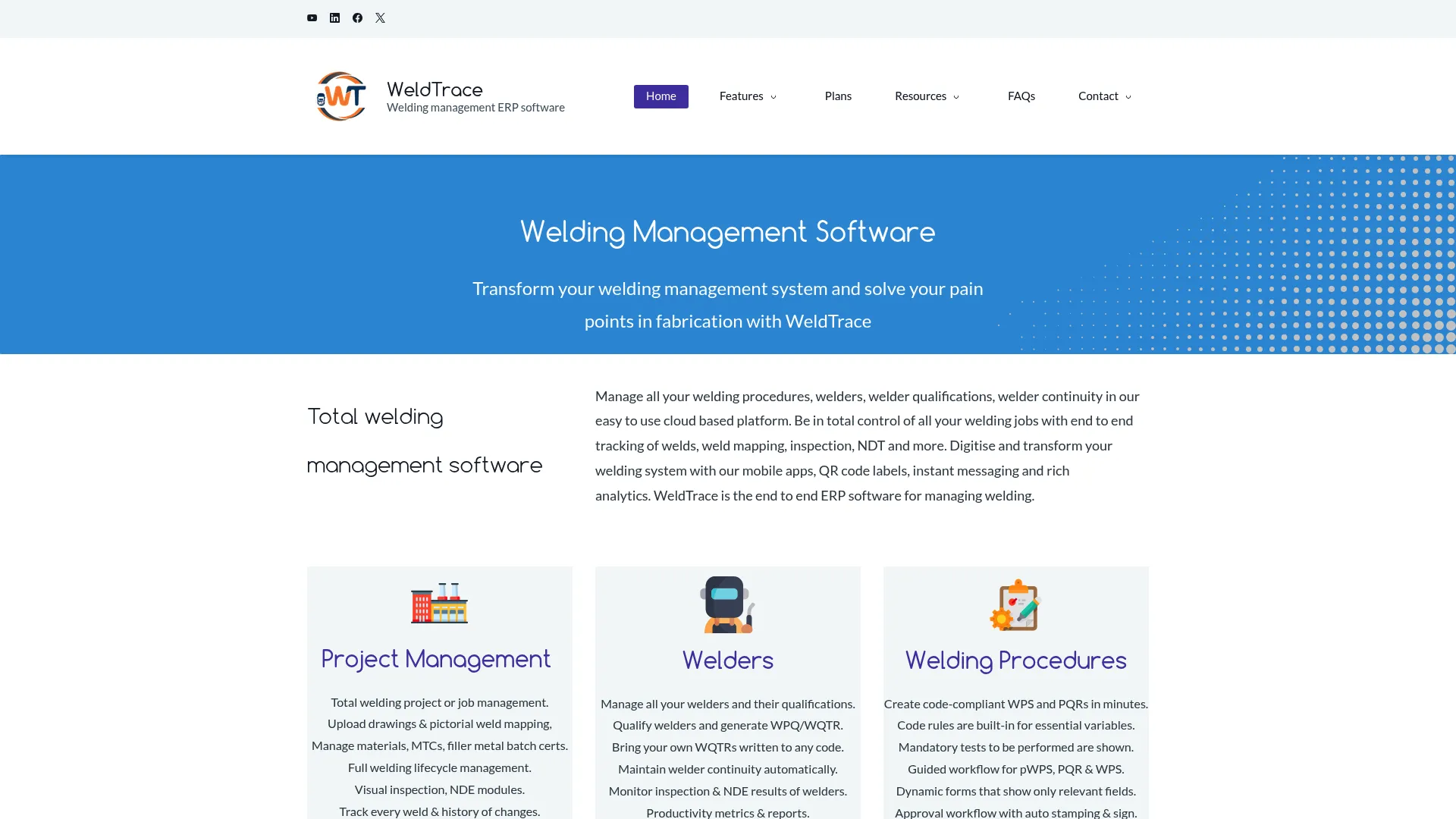 WeldTrace welding management software homepage