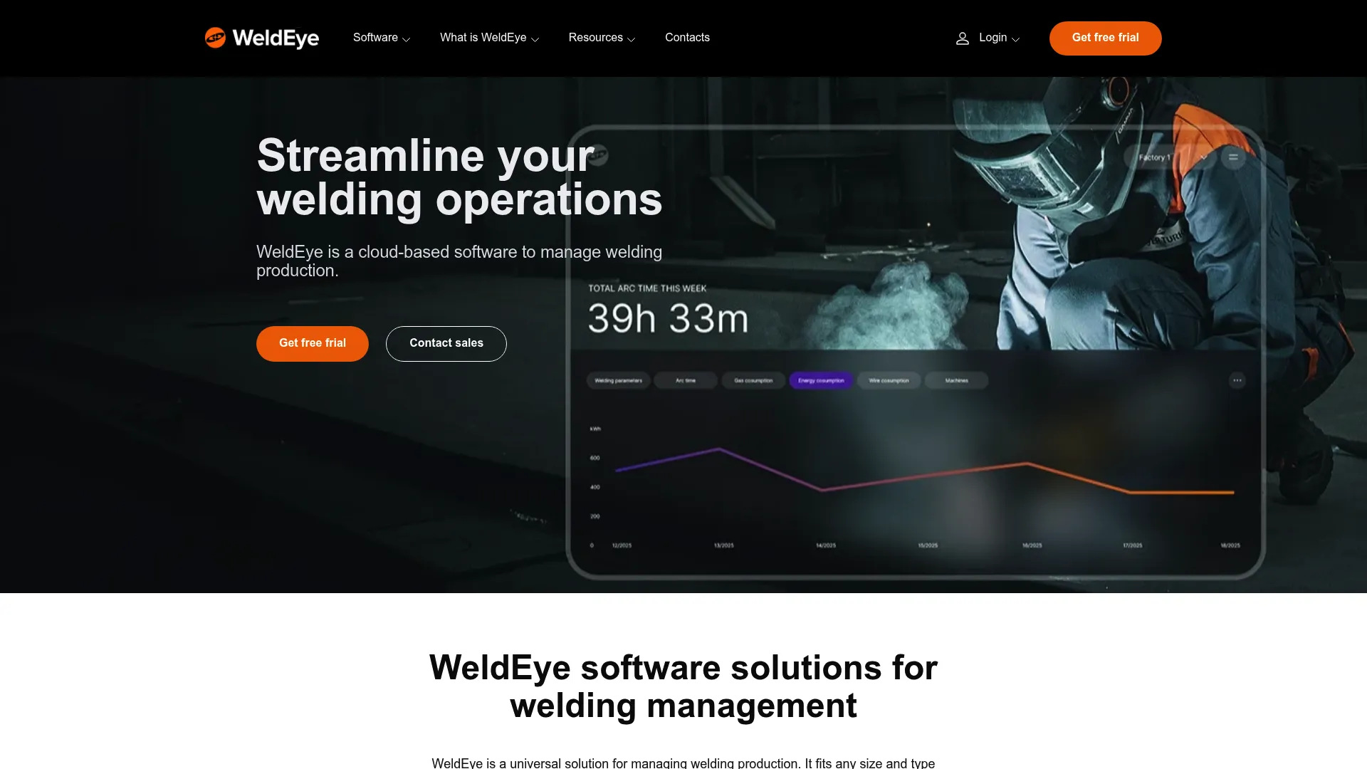 WeldEye welding management software homepage