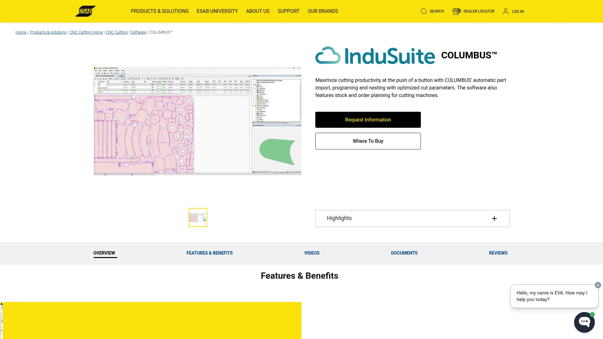 Columbus III CAD/CAM nesting software page