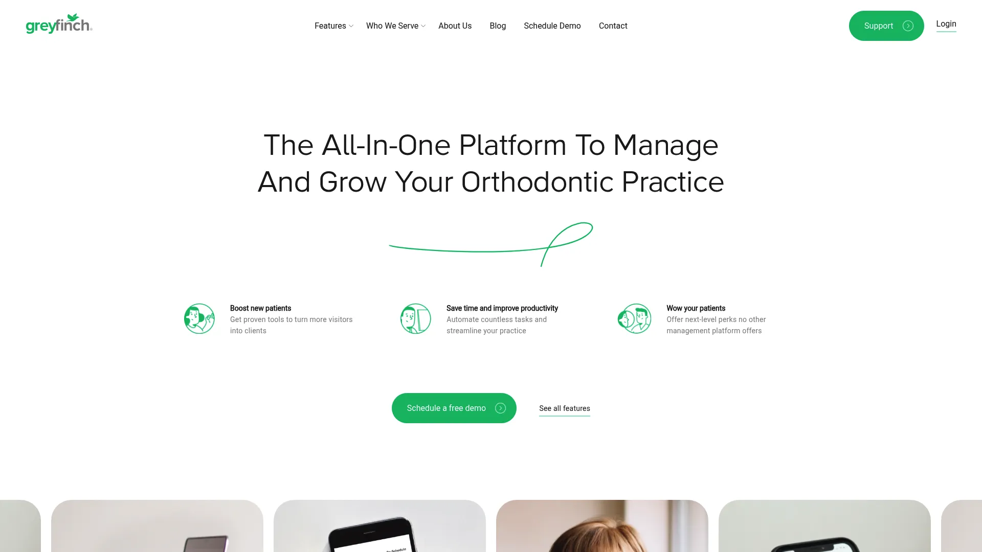 Greyfinch cloud-based orthodontic practice management software homepage