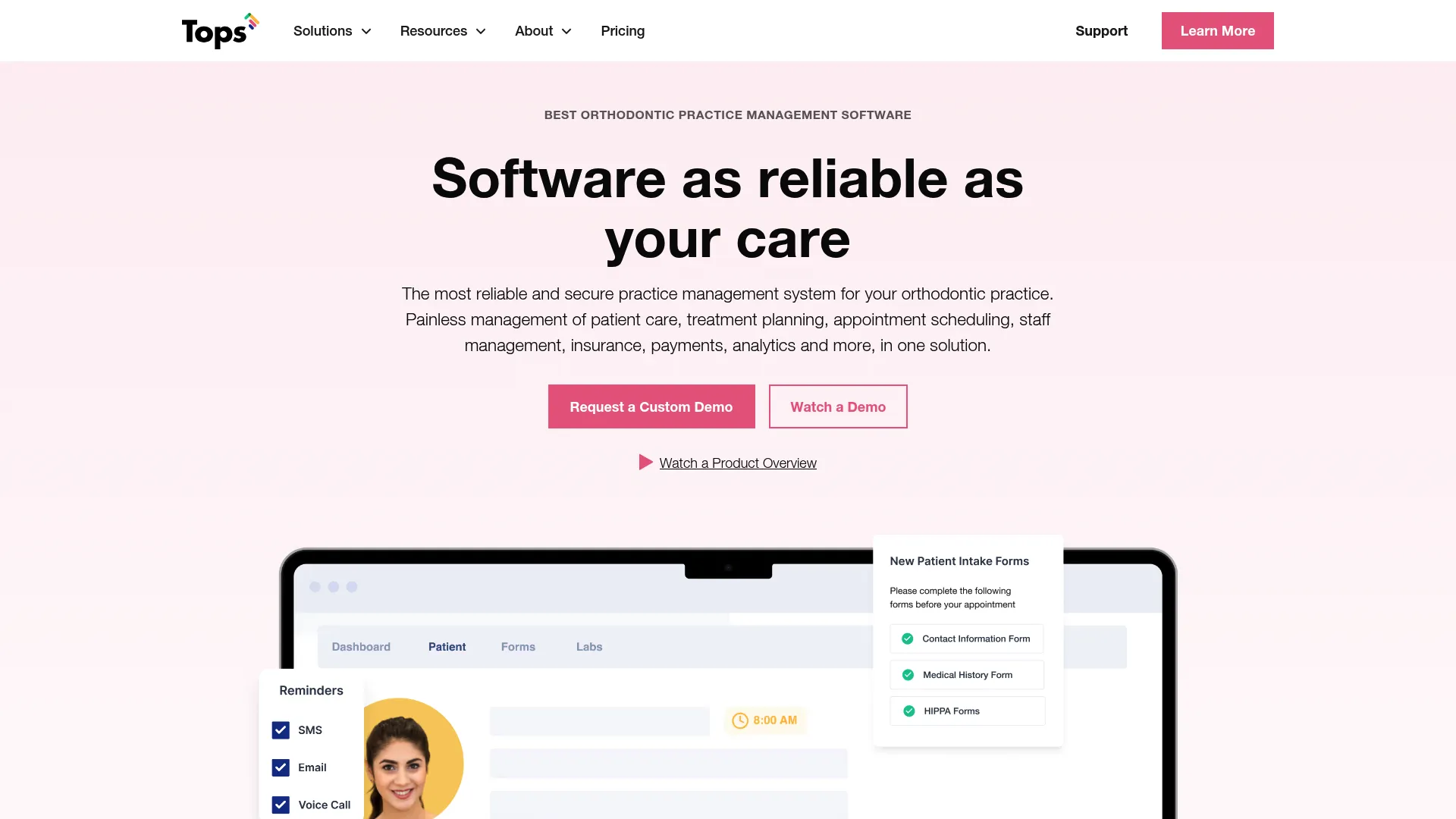 Tops orthodontic practice management software homepage
